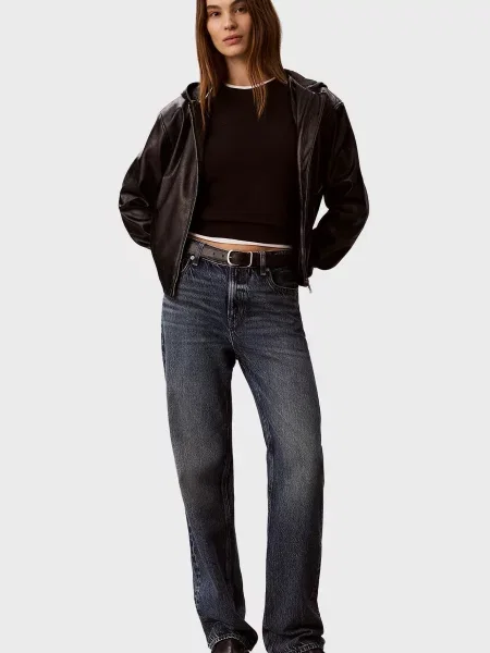 Укорочена джинсова куртка Calvin Klein Jeans з капюшоном чорна