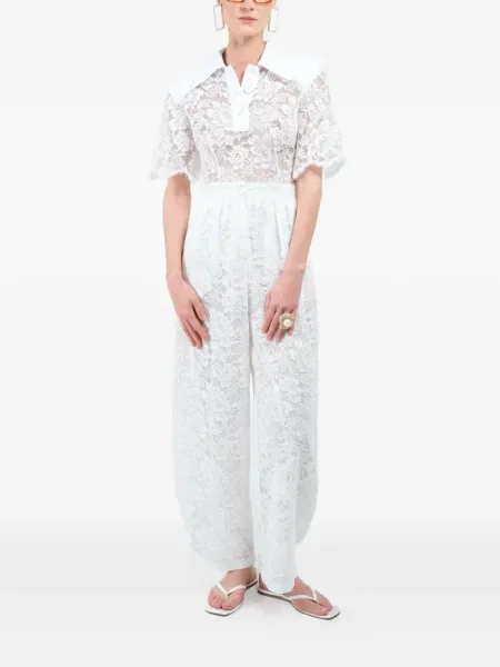 Pantaloni Rowen Rose din dantelă alb