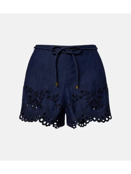 Pantaloni scurți din denim Zimmermann cu broderie albastru