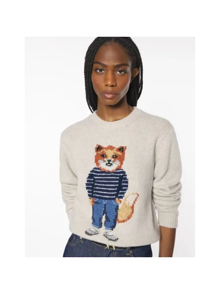 Sweter Maison Kitsune z wełny merino beżowy