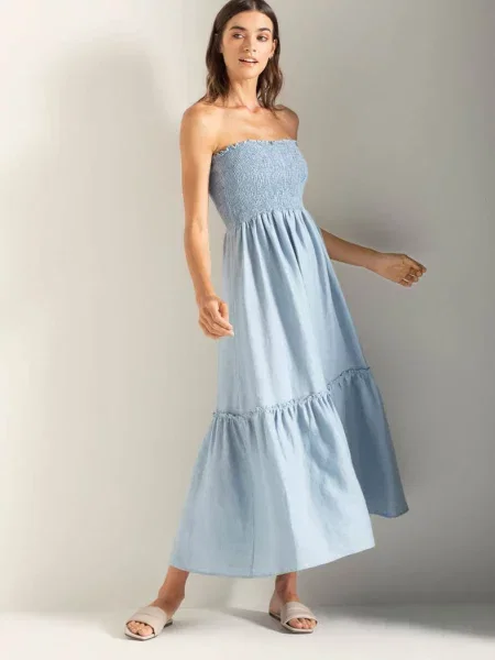 Летний женский сарафан из льна блакитний