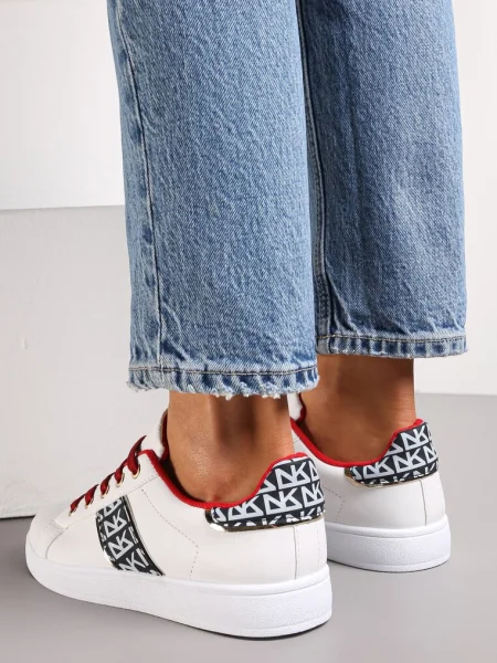 Sneakers Dantelă Alb-Roșu cu Șireturi și Inserții alb