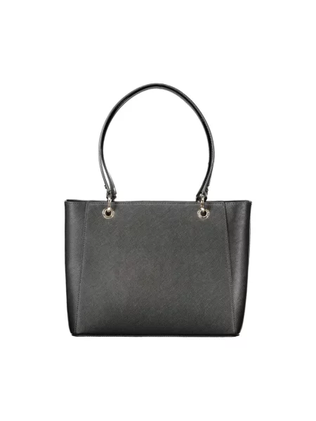 Lniana torebka skórzana Guess czarna