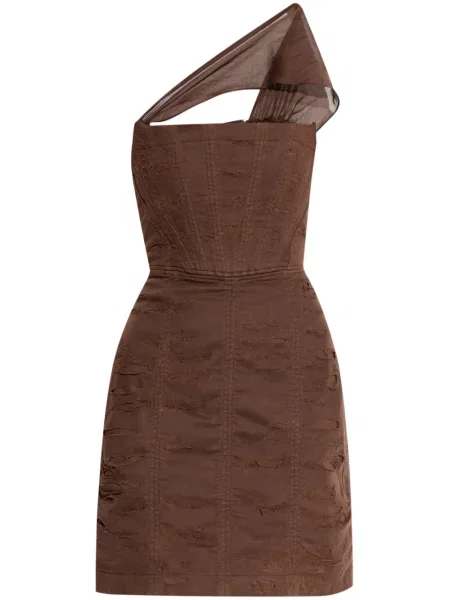 Rochie mini Dsquared2 cu un umăr gol de costum maro