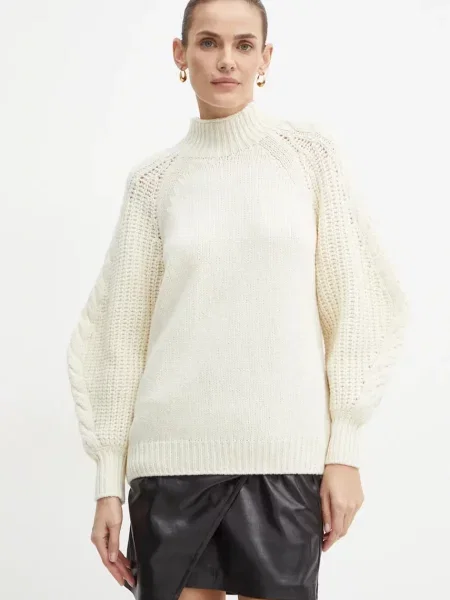 Luisa Spagnoli pulover de lână COMITATO femei călduros cu turtleneck bej