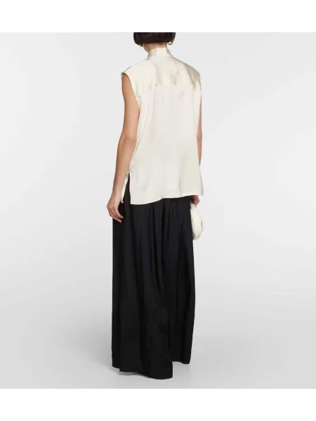 Bluză Jil Sander din satin fără mâneci bej