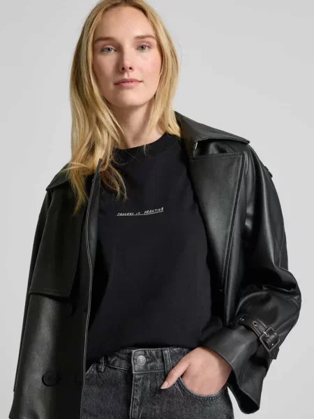 T-shirt z nadrukiem z napisem model ‘RELA COLWOMAN’ Selected Femme czarna