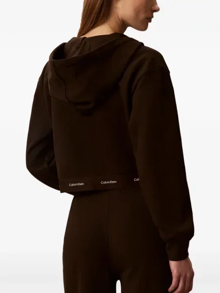Περικομμένο hoodie Calvin Klein με αυτόγραφο καφέ
