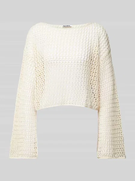 Sweter z dzianiny z ażurowym wzorem Review biały