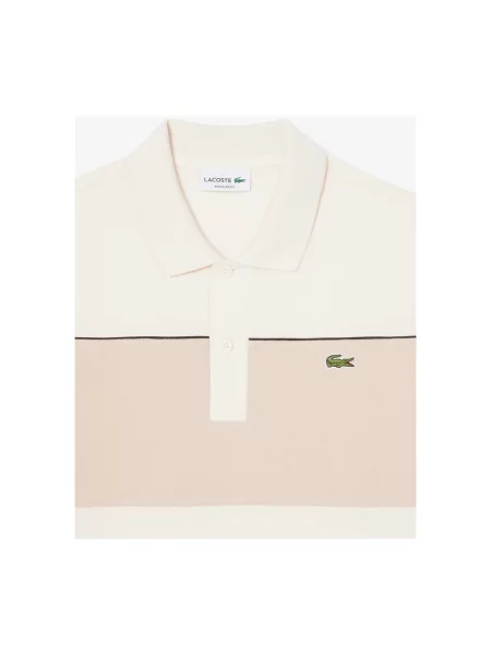Koszulka polo Lacoste Regular Fit Colour-Block Piqué beżowy S biały