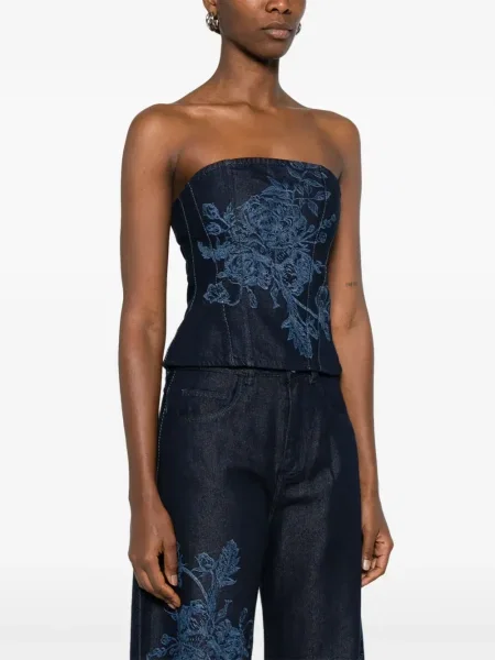 Bluzka Marques'almeida w kwiatki z gorsetem niebieska