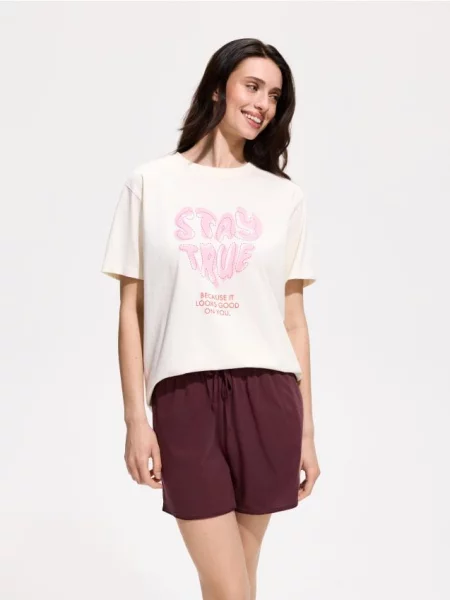 Reserved Set pijama din două piese cu imprimeu violet-prună violet