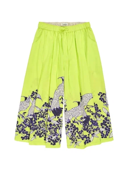 Pantaloni palazzo Psophia cu model floral cu imagine verde