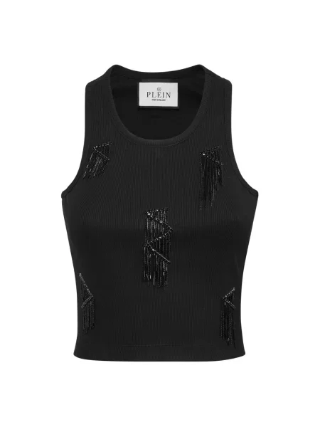 Podkoszulka Philipp Plein z frędzli z dżerseju czarna