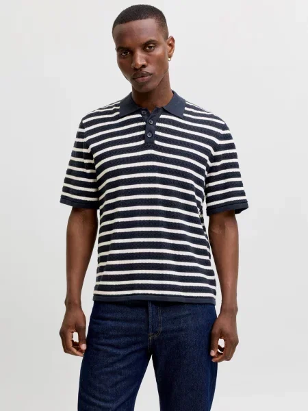 JACK & JONES Tričko JORSANREMO tmavomodrá biela