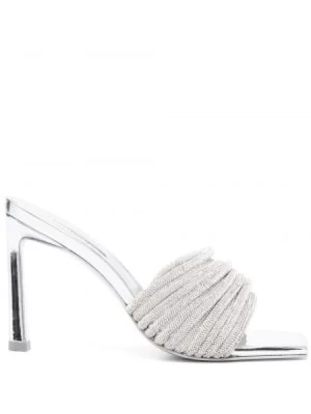 Klapki mules Simkhai z kryształkami srebrne