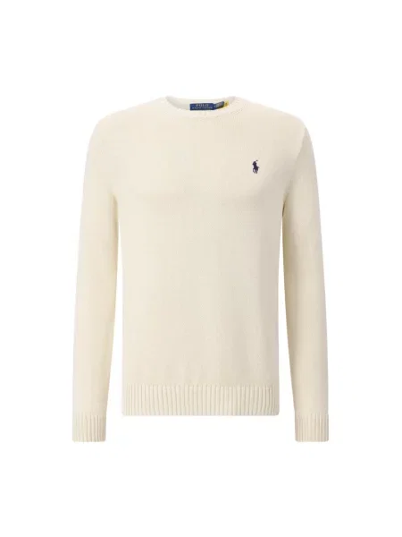 Sweter z dzianiny z prążkowanymi wykończeniami Polo Ralph Lauren beżowy