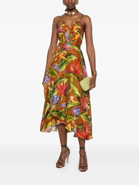 Rochie midi Farm Rio cu model floral cu imagine maro