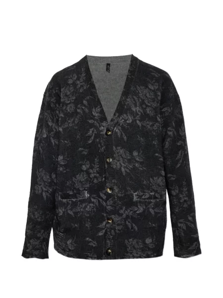 Cardigan R13 de lână cu model floral negru