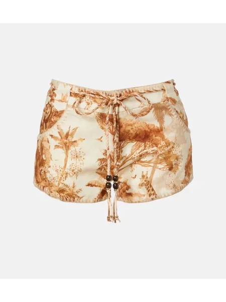Pantaloni scurți Zimmermann de in cu imagine bej