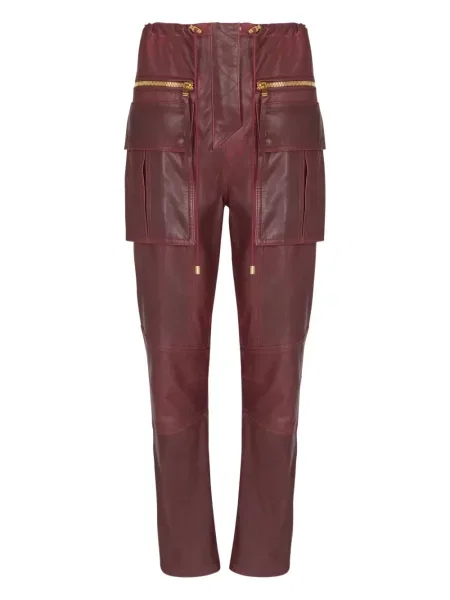Pantaloni cargo Balmain din piele roșu