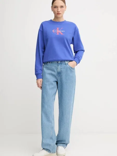 Calvin Klein Jeans pulover z bombažem modra