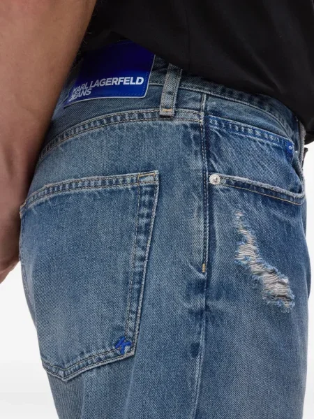 Blugi conici Karl Lagerfeld Jeans zdrențuiți albastru