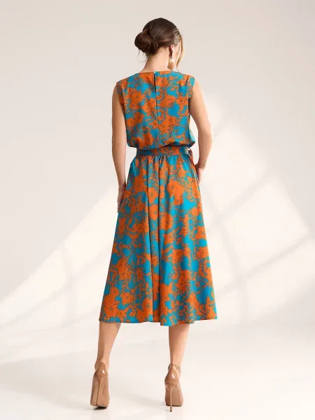 Сукня міді ISSA Plus бірюзовий комбінований верх