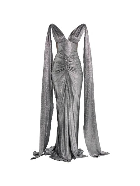 Rochie Rhea Costa cu decolteu în V de costum argintiu
