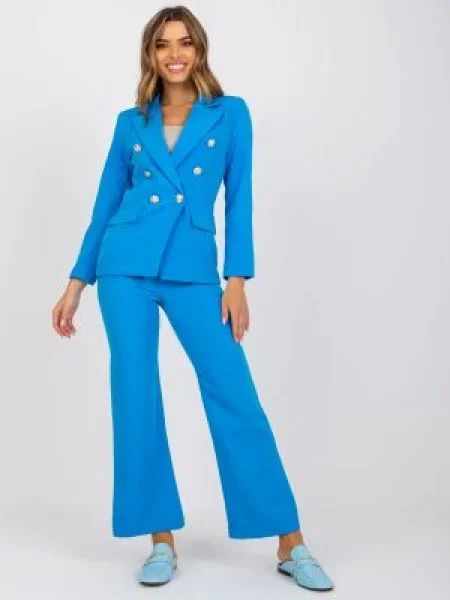 Geacă Fashionhunters cu două rânduri de nasturi albastru