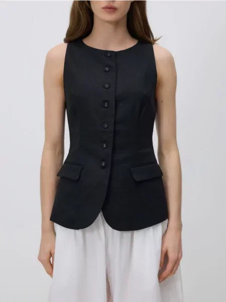 Reserved Лляна жилетка чорний