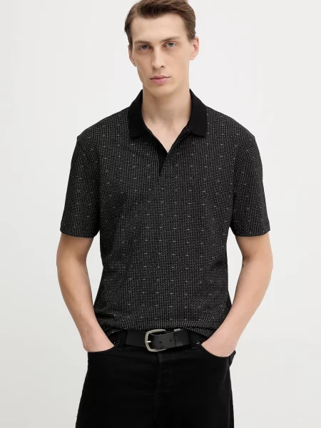 Тениска с яка Armani Exchange с десен черно