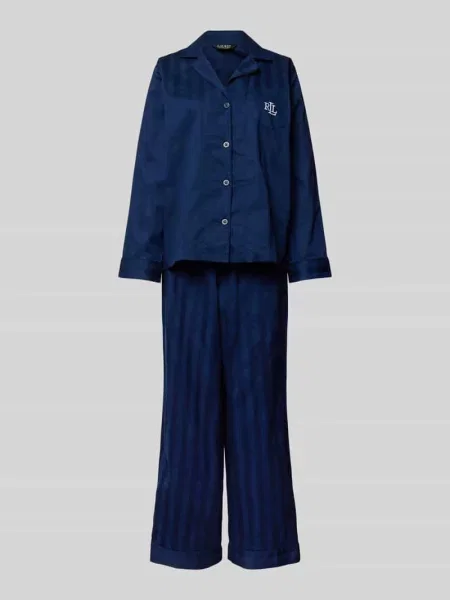Piżama z wyhaftowanym logo Lauren Ralph Lauren granatowa