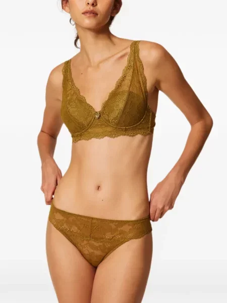 Sutien bralette Twinset din dantelă maro