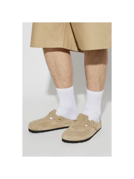 Klapki Birkenstock skórzane beżowe