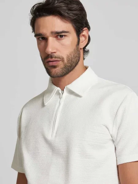 Koszulka polo z krótkim zamkiem błyskawicznym model ‘SANDER’ Selected Homme białe