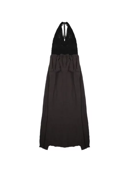 Rochie maxi 120% Lino tricotate cu gât halter gri