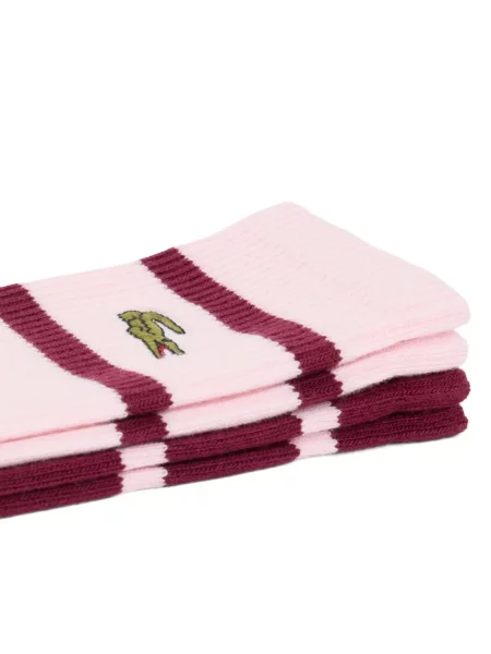 Чорапи Lacoste бродирани на райета розово
