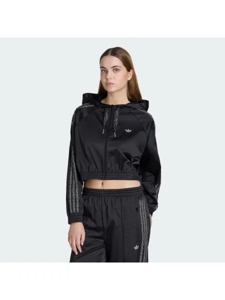 PEARL CROP BLUZA Z KAPTUREM Z SUWAKIEM czarna