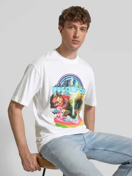T-shirt z nadrukiem z logo model ‘Duwood’ Hugo biała