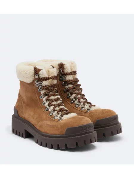 Botine Balenciaga cu șireturi din piele de căprioară bej