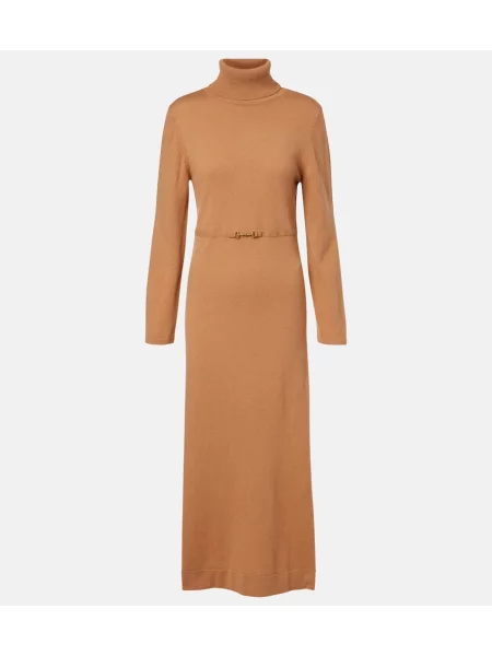 Rochie midi Rixo de lână până la genunchi de costum bej