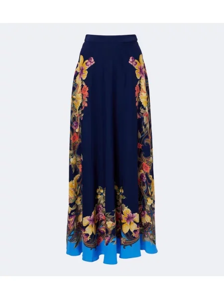 Fusta maxi Etro de mătase cu model floral albastru