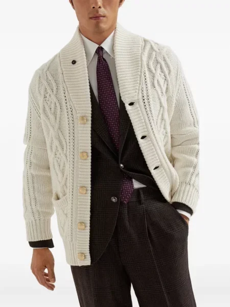 Dzianinowy kardigan Brunello Cucinelli biały