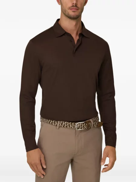 Tricou polo Boggi Milano de mătase maro