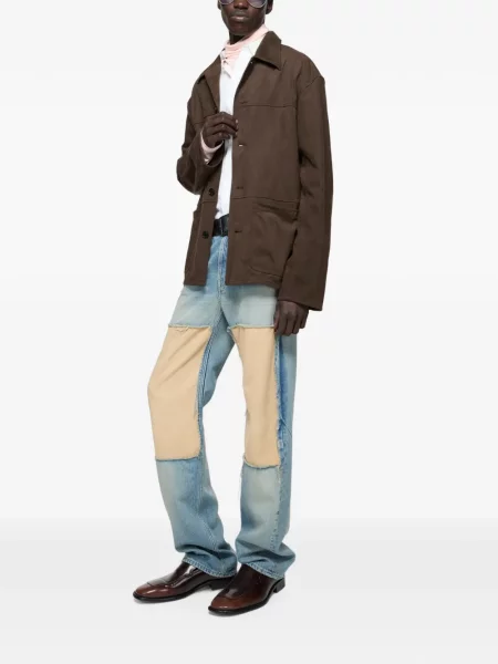 Cămașă Acne Studios din piele de căprioară maro