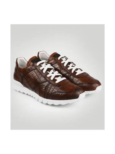 Sneakersy Kiton skórzane z nadrukiem brązowe