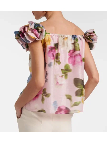 Ľanový kvetinový top Carolina Herrera ružová