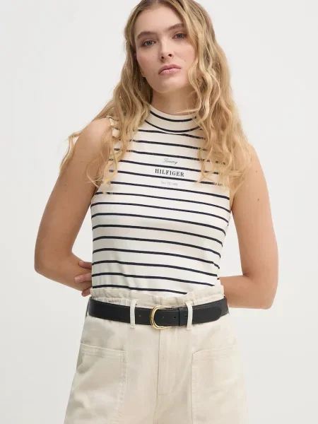 Топ Tommy Hilfiger с ниско поло бежово