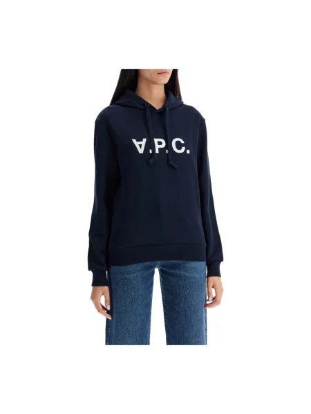 Bluza z kapturem A.p.c. z kapturem z nadrukiem ze sznurkiem niebieska